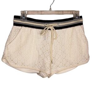 SMALL ALYA IVORY WHITE LACE SHORTS PULL ON STRETCH DRAWSTRING WOMENS